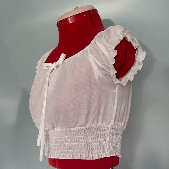 SHEIN Ruffled Off-The-Shoulder Smocked Crop Top Sz S - Picture 4 of 7